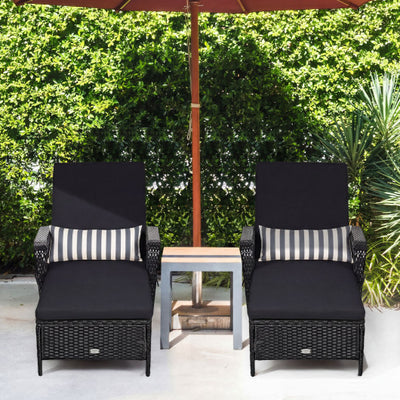 Patio Wicker Chaise Lounge Chair with Pillow and Adjustable Backrest with Cushion-Black