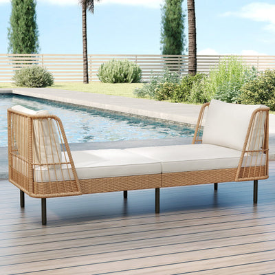 Patio Wicker Daybed Outdoor Boho Rattan Loveseat Sofa with Seat and Back Cushions-White