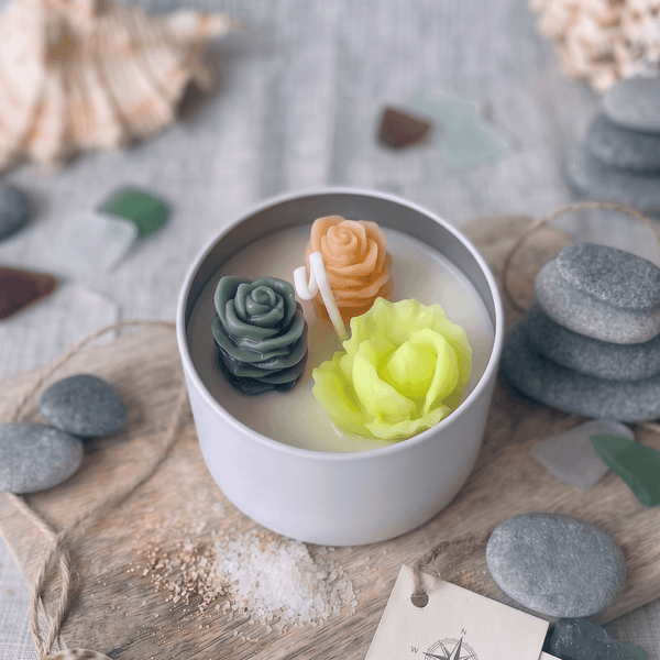 Peach & Yellow Rosette Cactus Candle