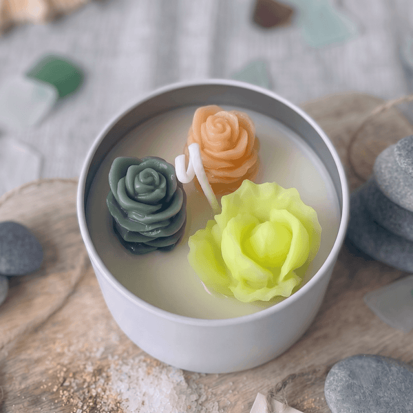 Peach & Yellow Rosette Cactus Candle