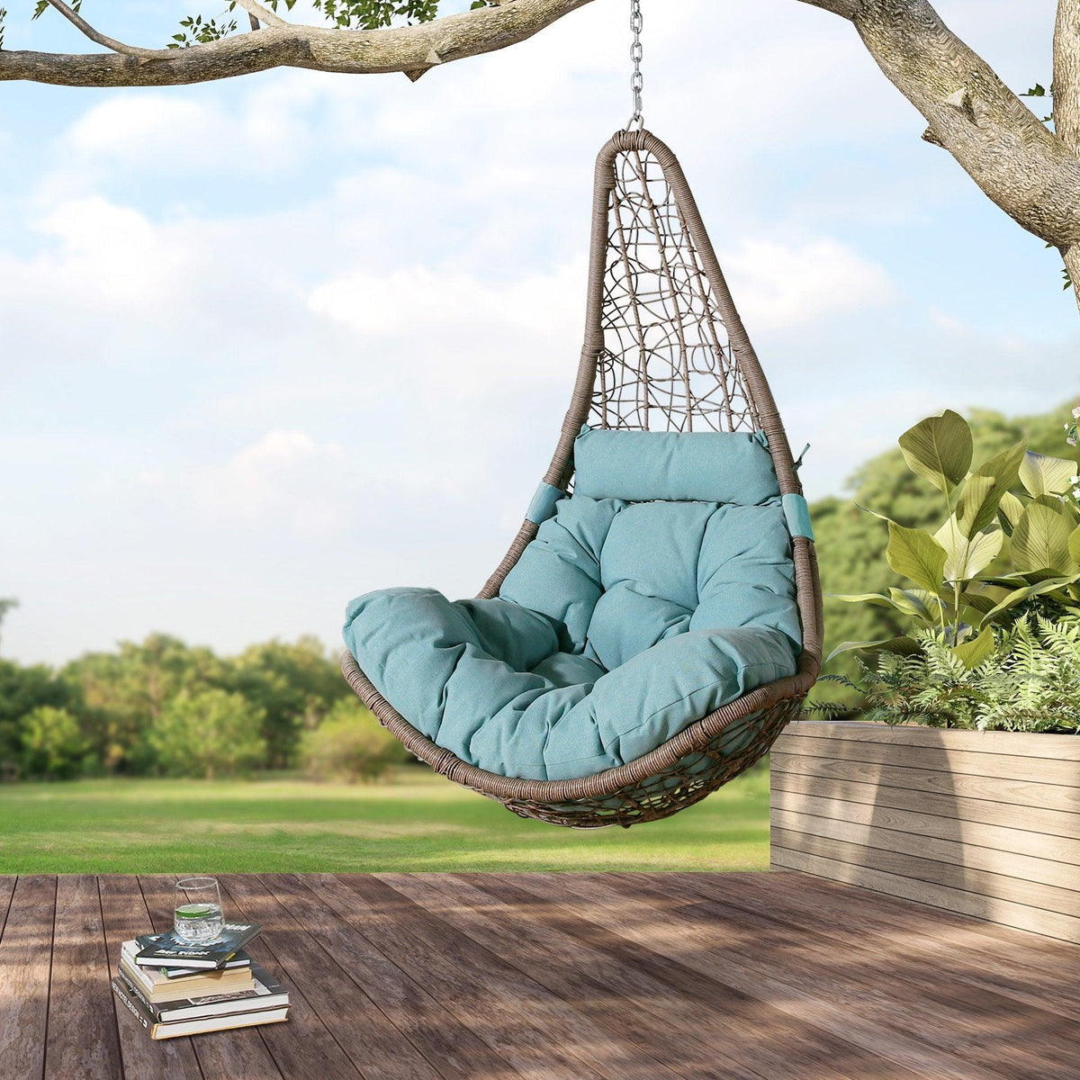 Peakhome Furnishings Outdoor Patio Wicker Swing Chair Without Stand