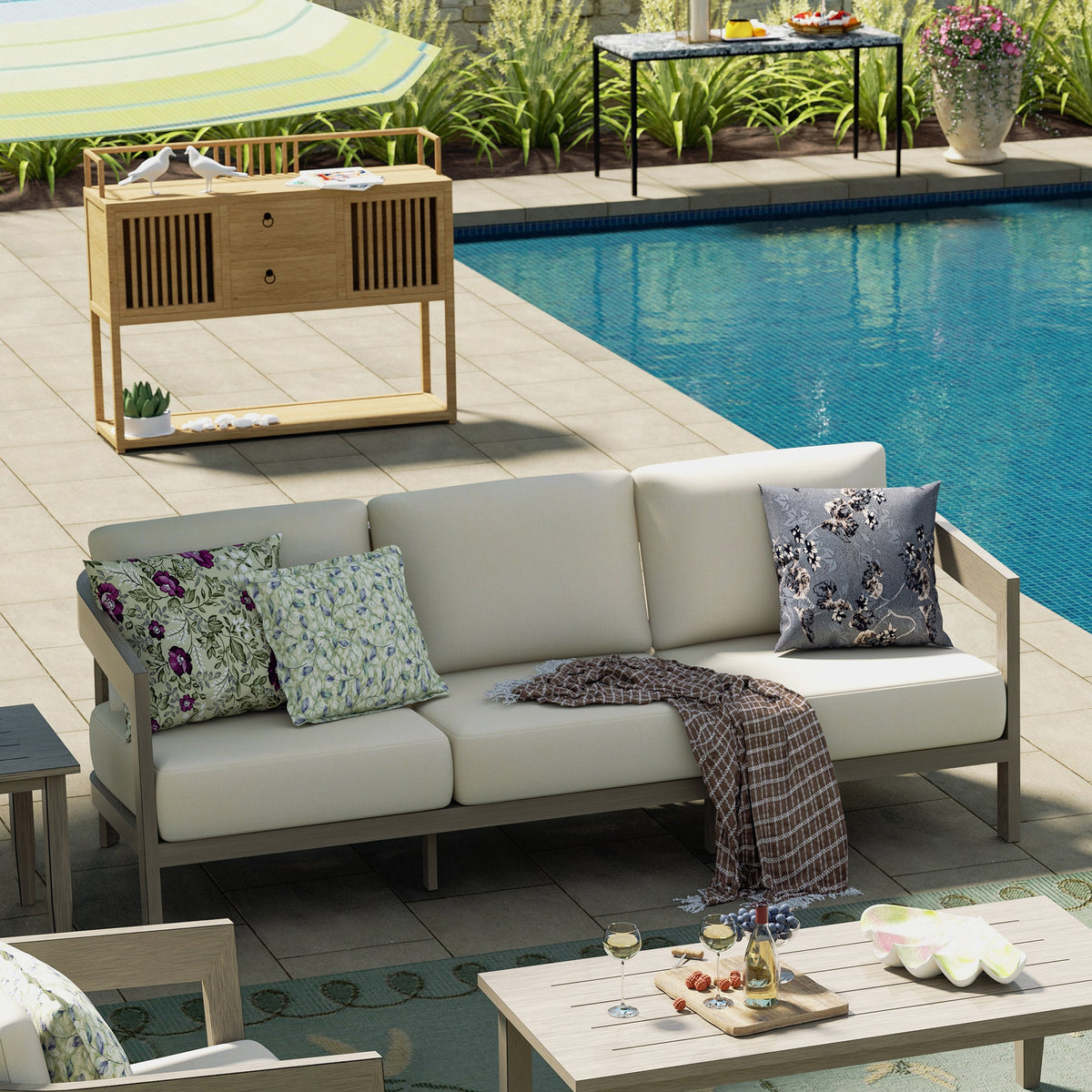 PEAKHOME Harmonti Patio 5-Piece Aluminum Swivel Conversation Sofa Set With Cushions