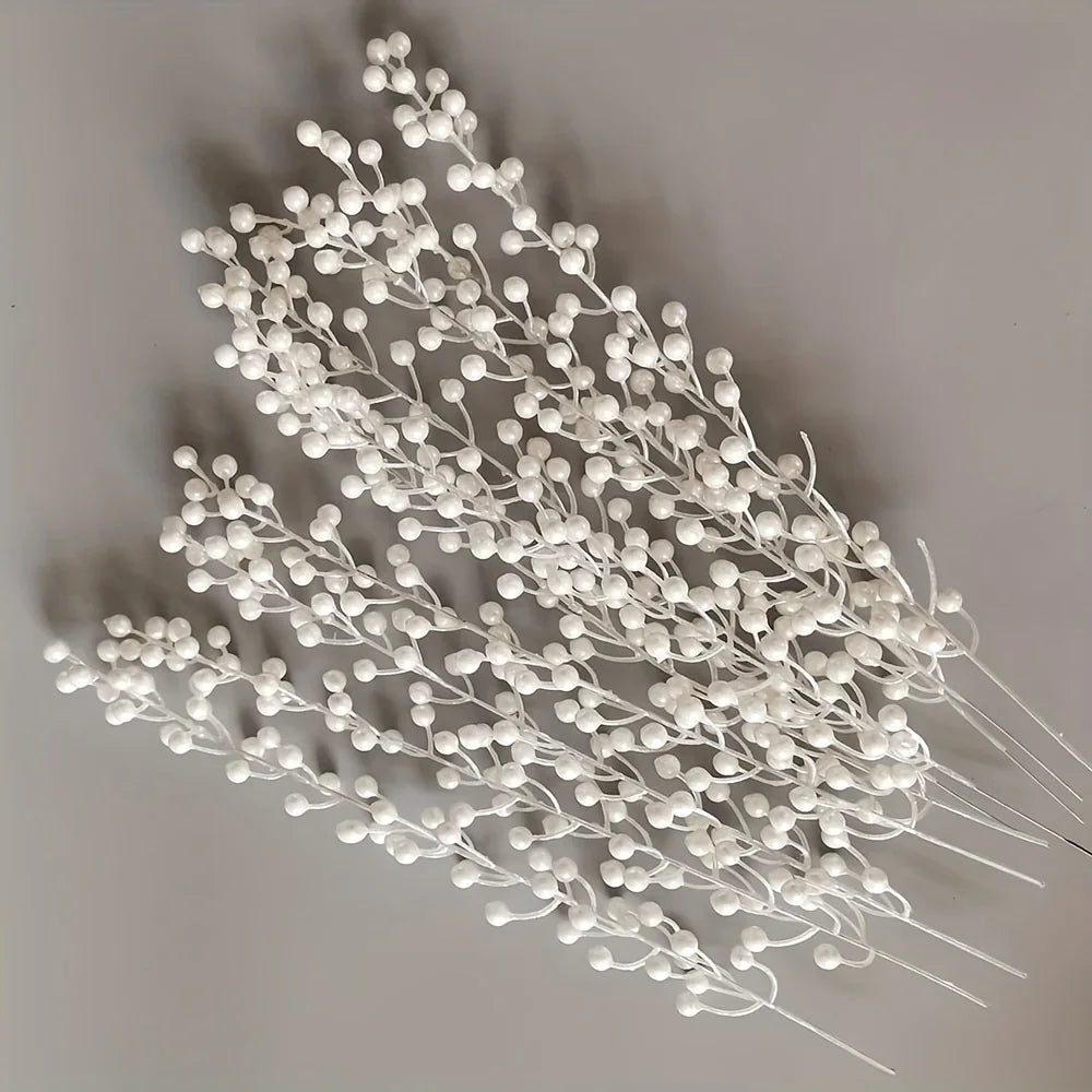 Pearl Berry Stems 10-Pack - Faux Berries for Holiday Decor