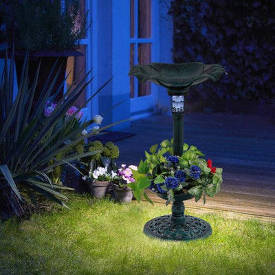 Standing Pedestal Birdbath and Feeder Combo with Lotus Leaf Bowl-Green