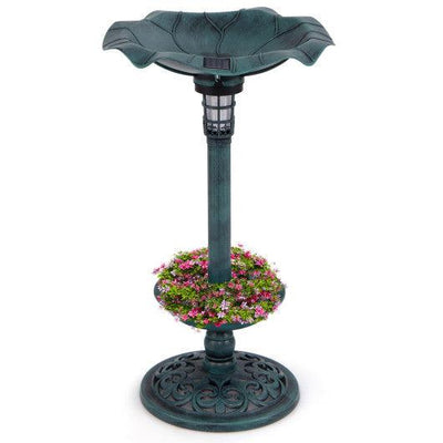 Standing Pedestal Birdbath and Feeder Combo with Lotus Leaf Bowl-Green