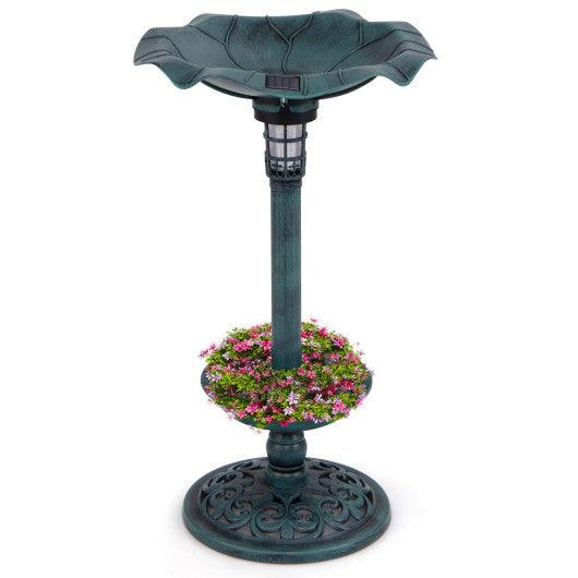 Standing Pedestal Birdbath and Feeder Combo with Lotus Leaf Bowl-Green