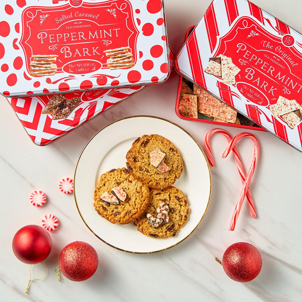 Handmade Layered Original Dark and White Chocolate Peppermint Bark - 1Lb Holiday Bark Assorted Squares - Christmas & Winter Candy, Sweets Gift Tin, Old Fashioned Treat, Stocking Stuffer