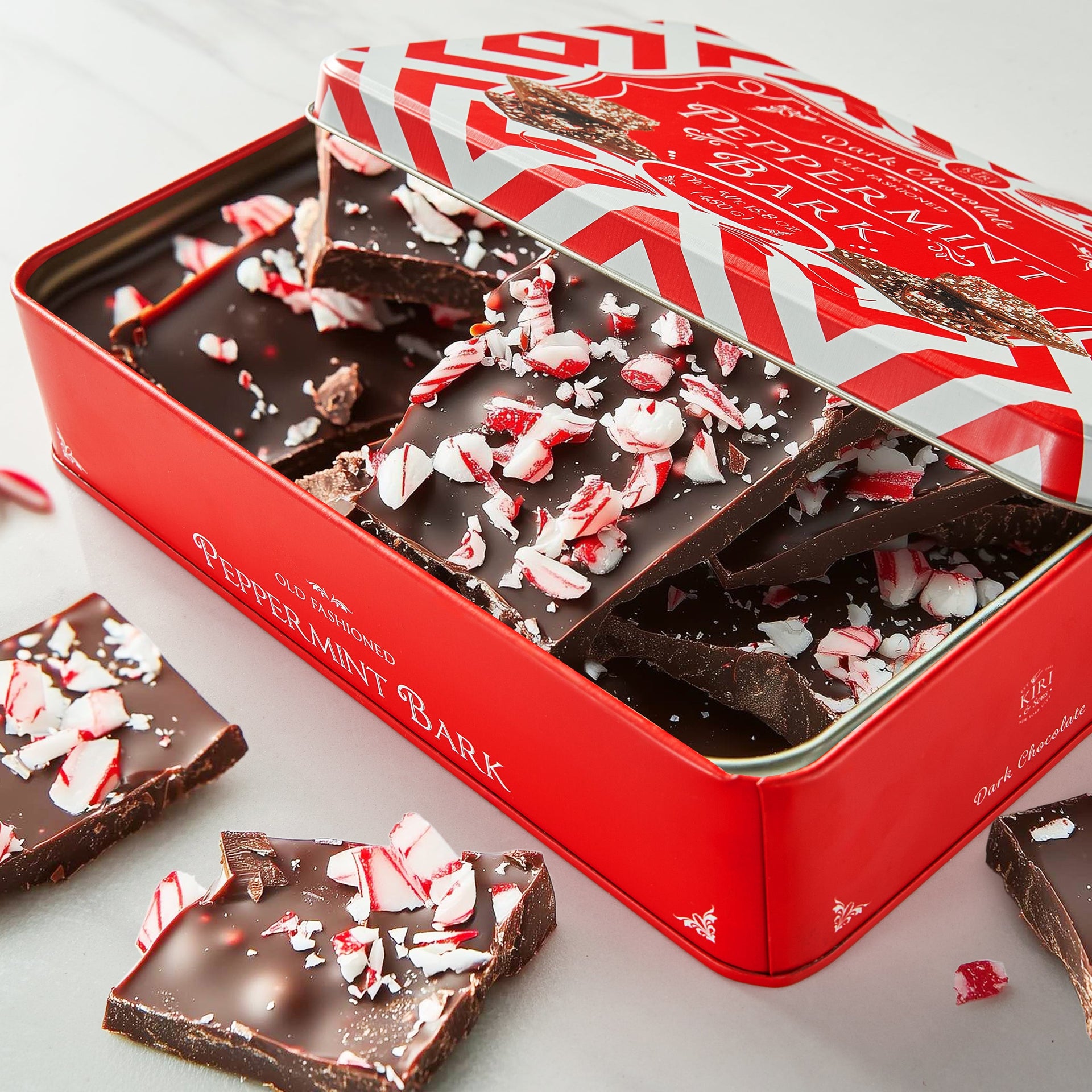 Dark Chocolate Premium Peppermint Bark - 450G Holiday Bark Assorted Squares - Christmas Candy, Sweets Gift Tin, Old Fashioned Holiday Treat for Stocking Stuffer, Party - Made in Turkey