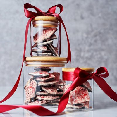 Handmade 3 Set Layered Original, Dark Chocolate & Salted Caramel Dark & White Chocolate Peppermint Bark - 3Lb Holiday Squares, Christmas & Winter Candy Sweets Gift Tin, Old Fashioned Treat