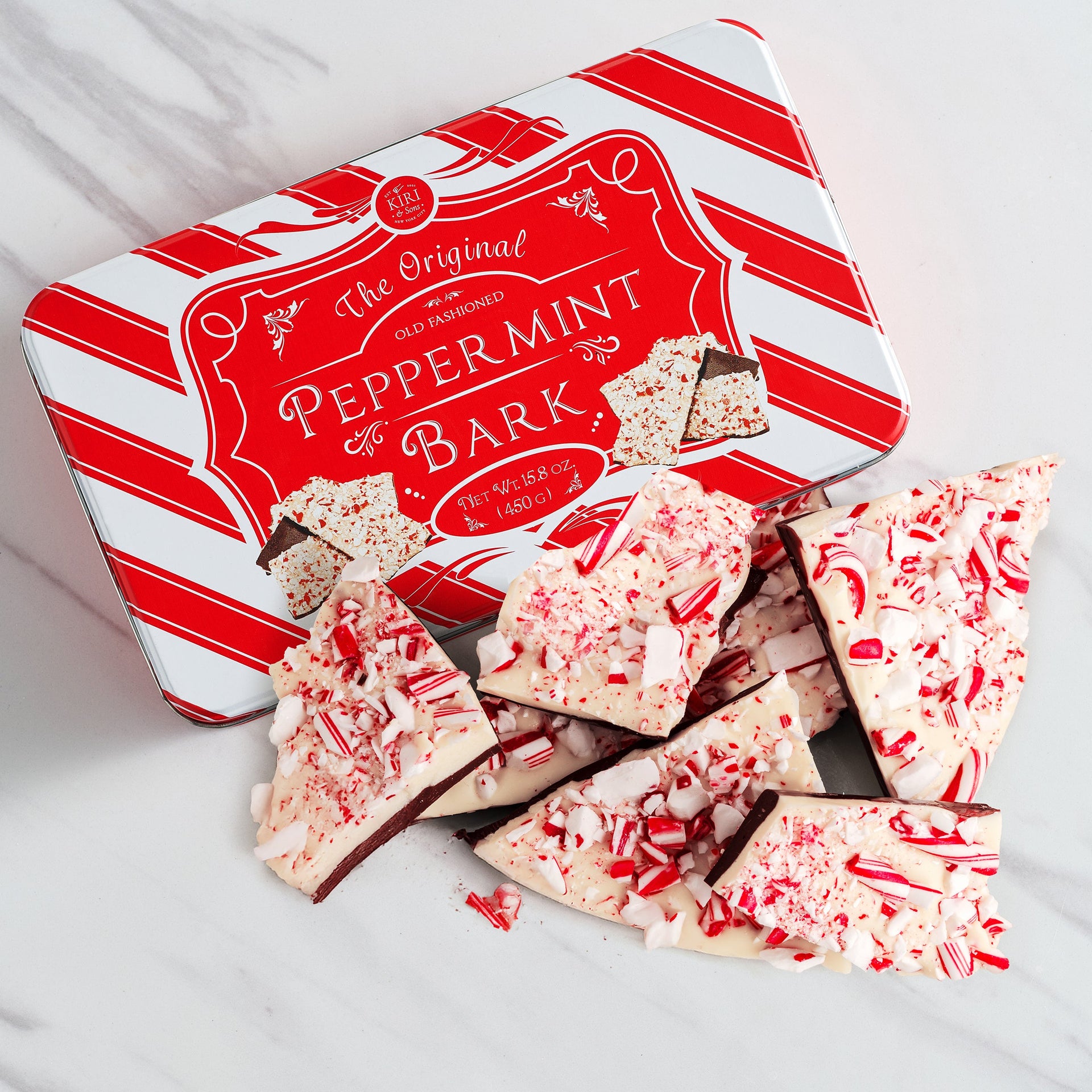 Handmade Layered Original Dark and White Chocolate Peppermint Bark - 1Lb Holiday Bark Assorted Squares - Christmas & Winter Candy, Sweets Gift Tin, Old Fashioned Treat, Stocking Stuffer