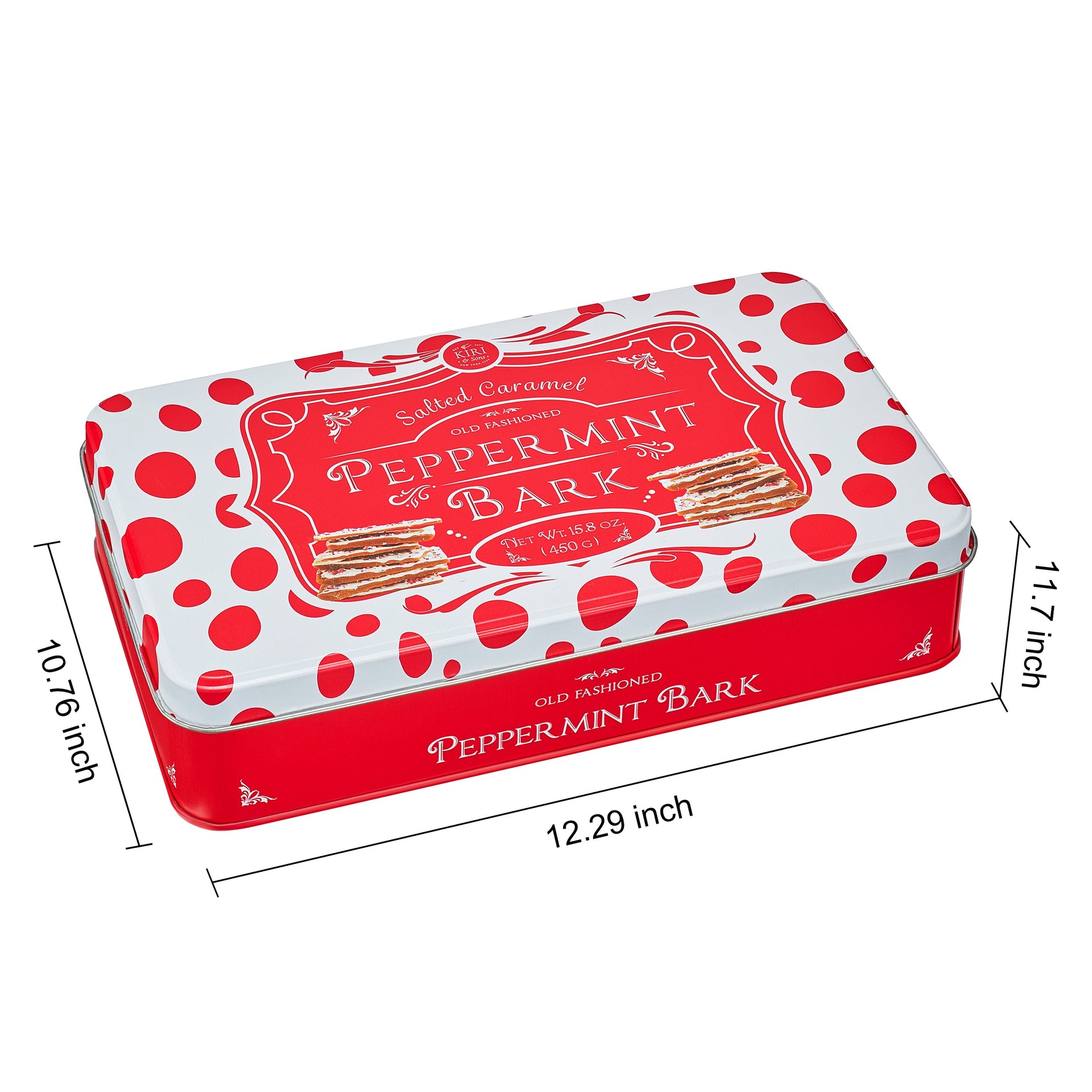 Handmade Layered Salted Caramel Dark & White Chocolate Peppermint Bark - 1Lb Holiday Bark Squares - Christmas & Winter Candy, Sweets Gift Tin, Old Fashioned Treat, Stocking Stuffer