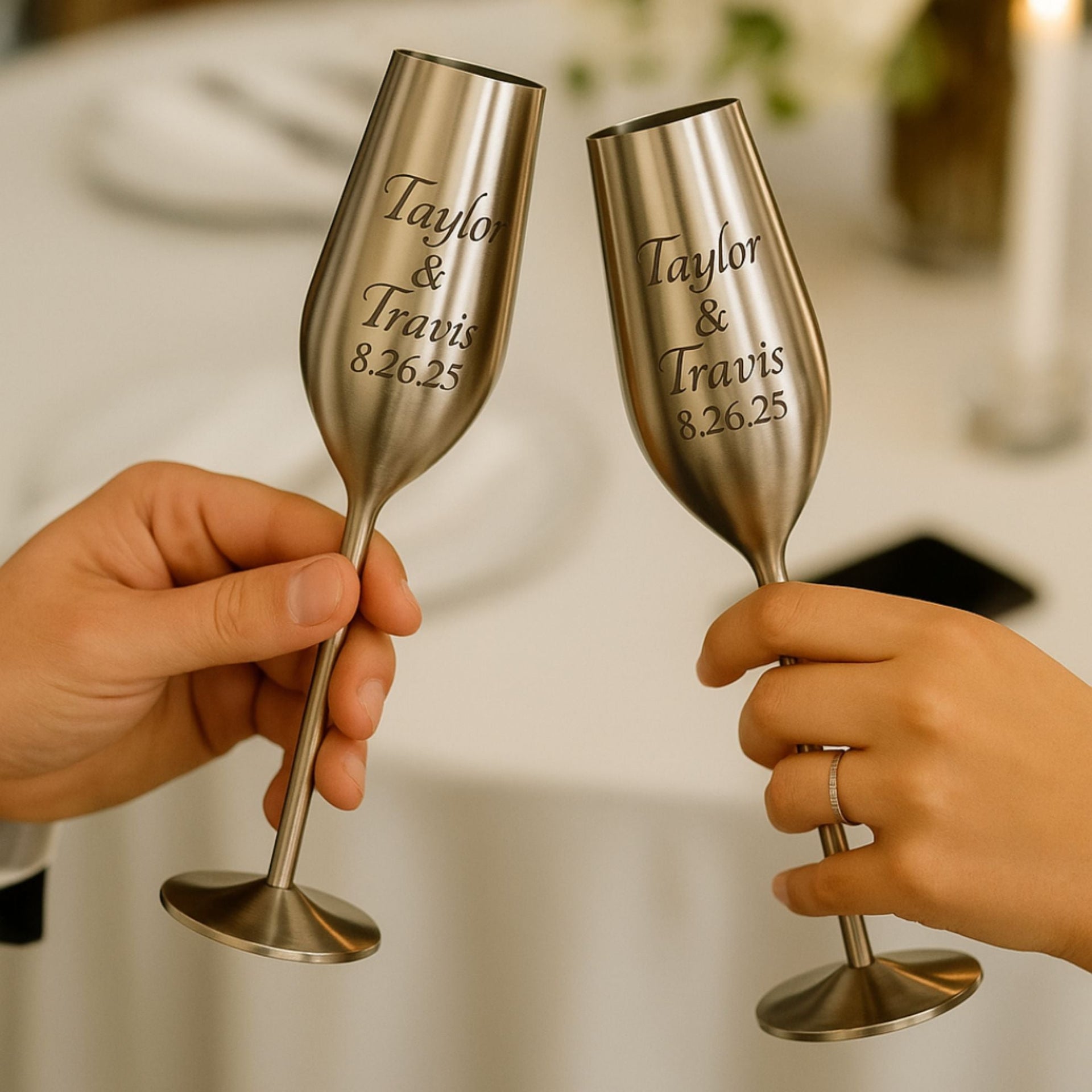 Personalized Champagne Flutes Set of 2, 7.5 Ounces