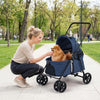 Pet Stroller for Small Medium Dogs Foldable with One-Step Rear Brake and Canopy-Navy