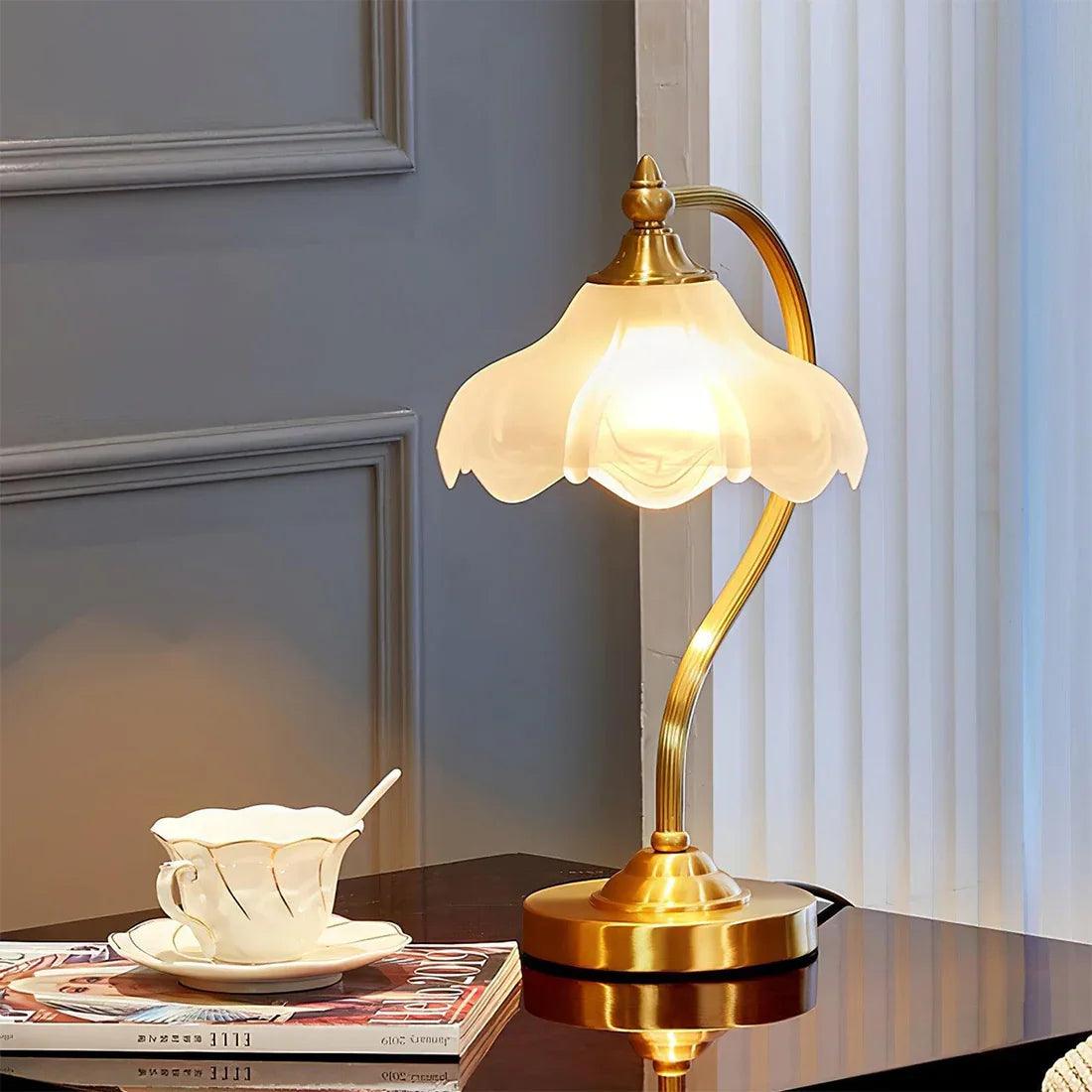 Brass Glass Petal Table Lamp E26 Dimmable 16.5