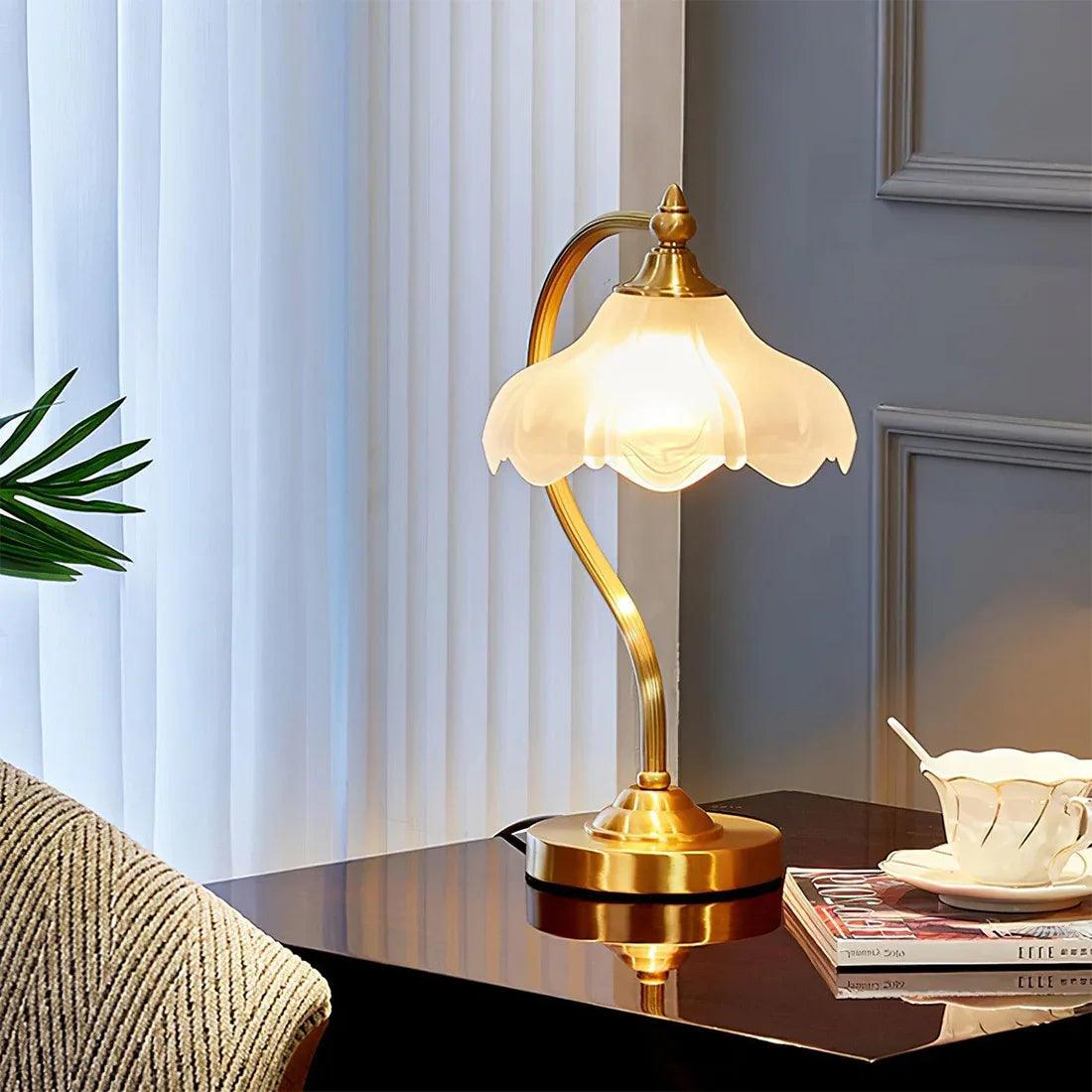 Brass Glass Petal Table Lamp E26 Dimmable 16.5
