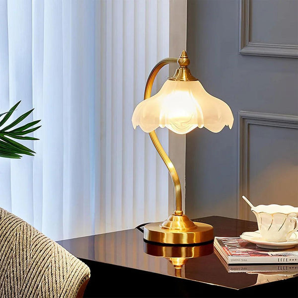 Brass Glass Petal Table Lamp E26 Dimmable 16.5