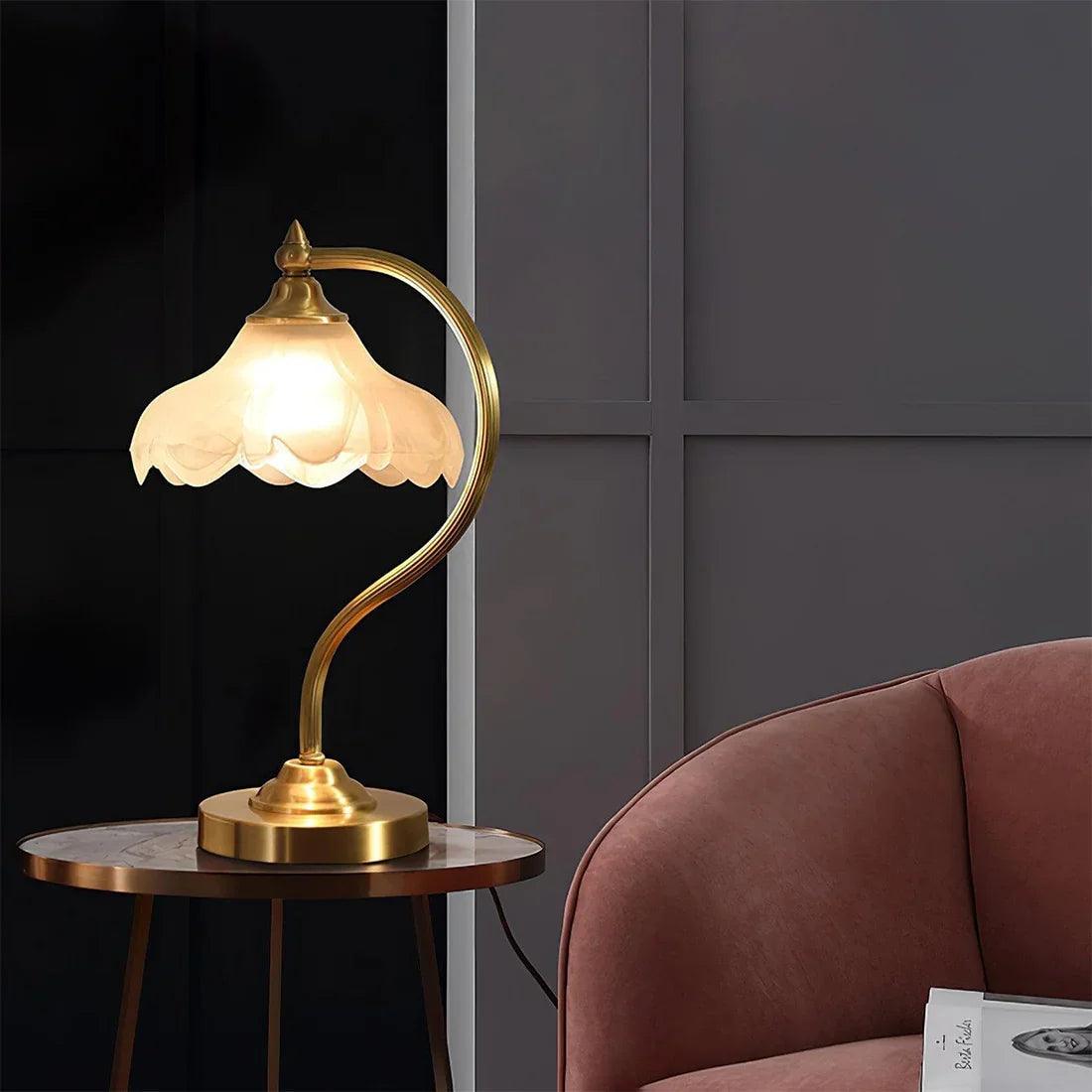 Brass Glass Petal Table Lamp E26 Dimmable 16.5