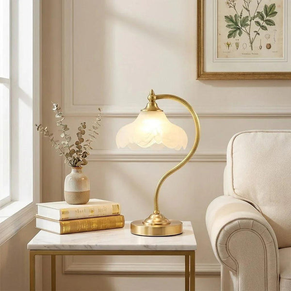 Brass Glass Petal Table Lamp E26 Dimmable 16.5