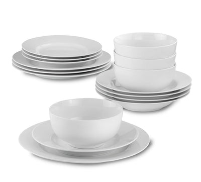 White Essential 16 Piece Classic Rim Double Bowl Dinnerware Set ( 9'' Rim Soup Bowl And 6'' Cereal Bowl Assorted )