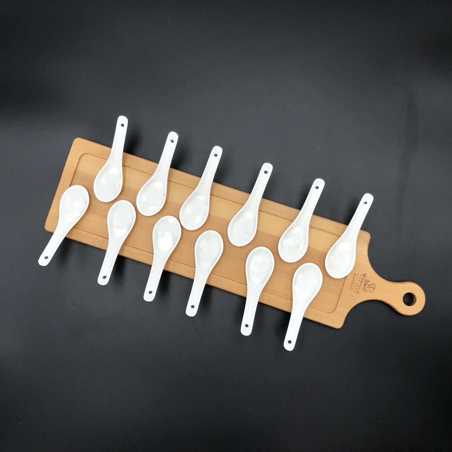 Fine Porcelain And Bamboo Serving Tray Combo Set With 12 Single Shooter Spoons