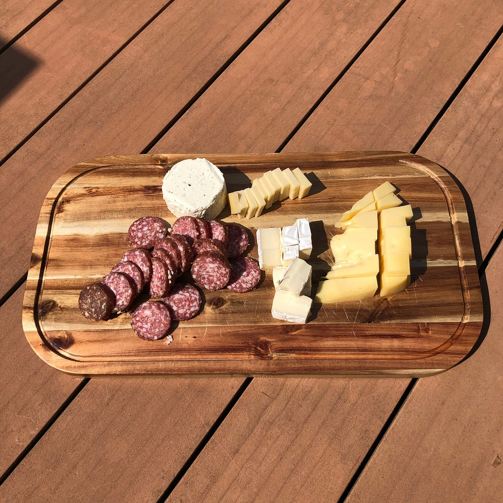 [ Set of 3 ] Zavis Green Acacia Wood Serving Rounded Cutting Board With Juice Groove 18