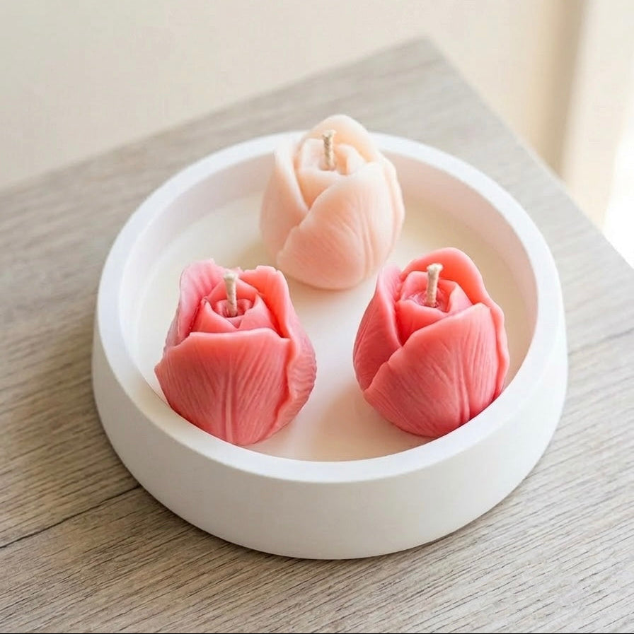 Tulip Trio Candle in Artisan Jesmonite Bowl