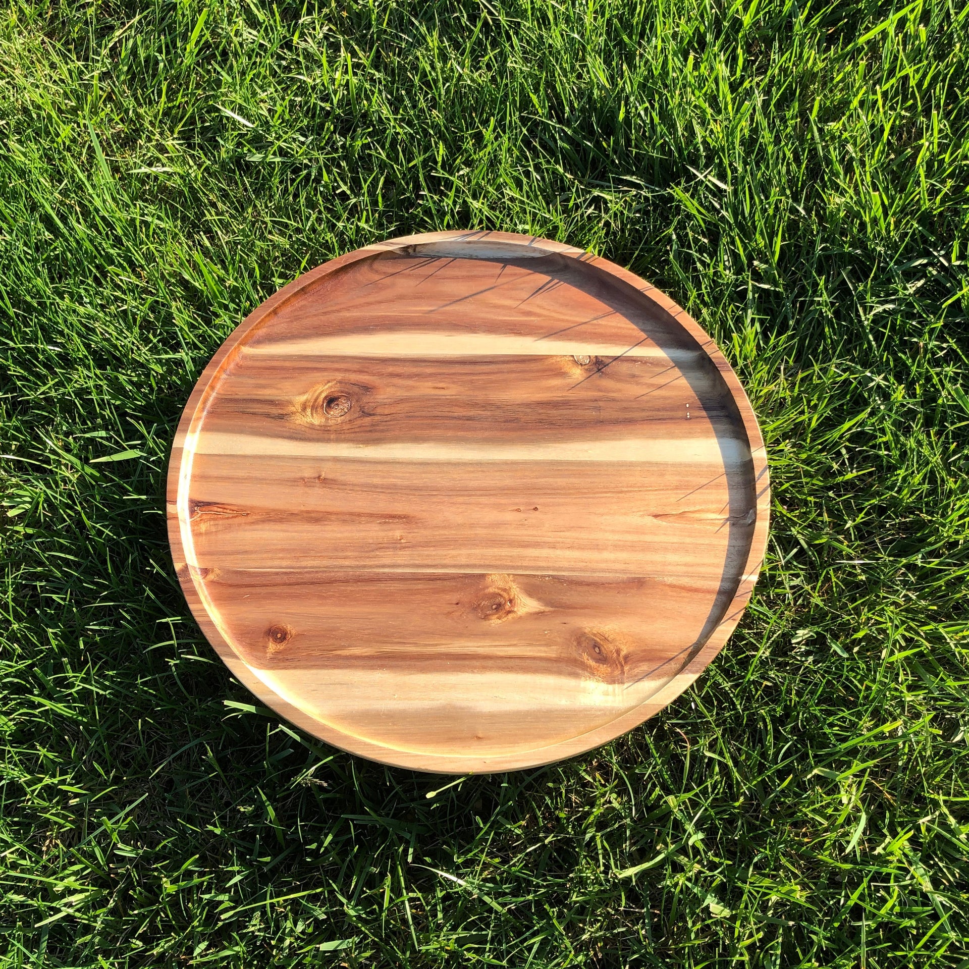 [ Set of 3 ] Zavis Green Acacia Wood Round Stackable Plate / Platter 16