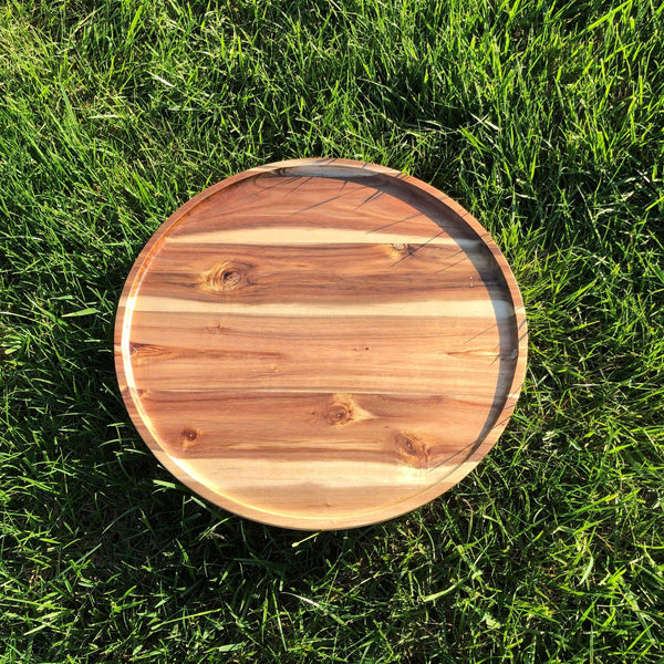 [ Set of 3 ] Zavis Green Acacia Wood Round Stackable Plate / Platter 16