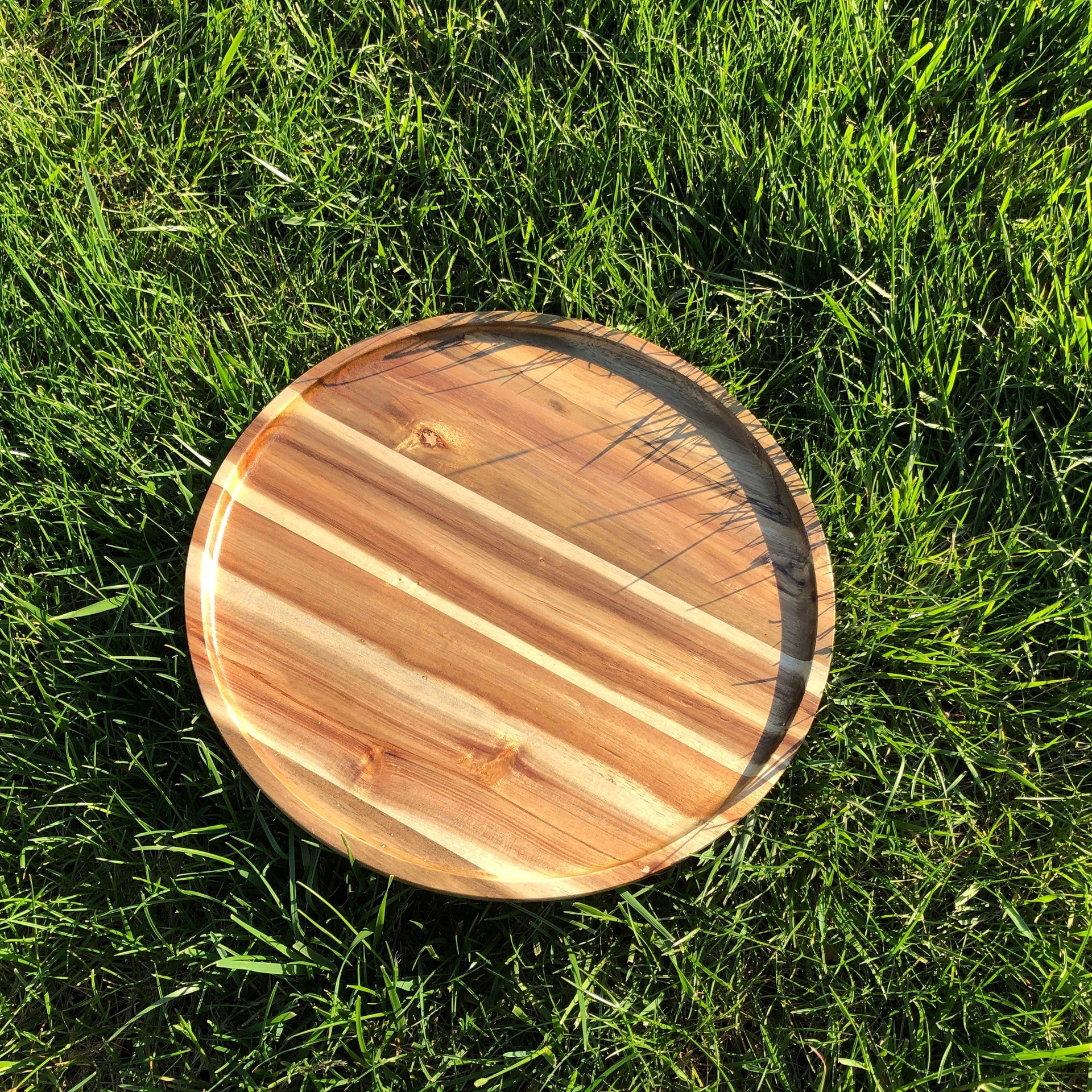 [ Set of 3 ] Zavis Green Acacia Wood Round Stackable Plate / Platter 14