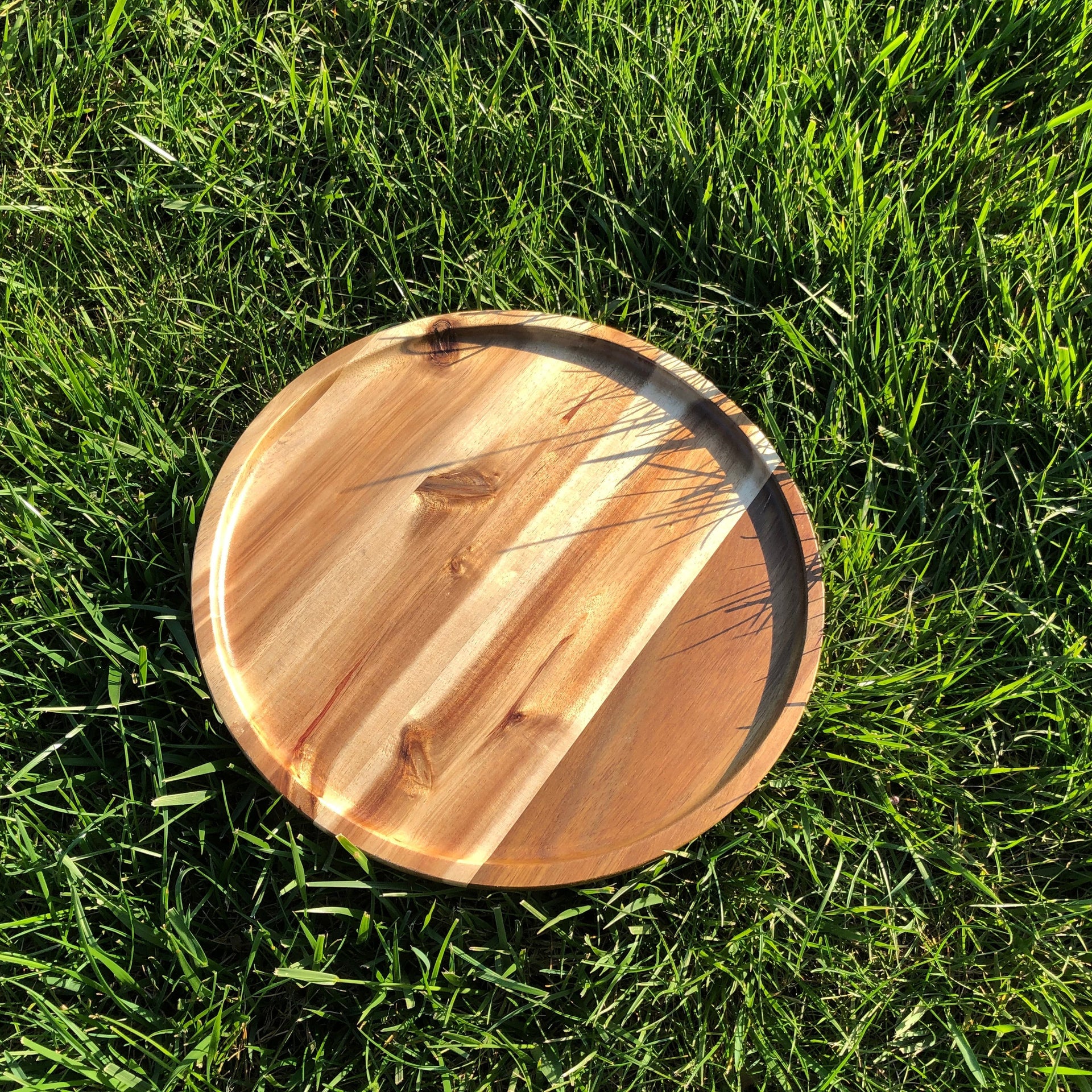 [ Set of 3 ] Zavis Green Acacia Wood Round Stackable Plate / Platter 12