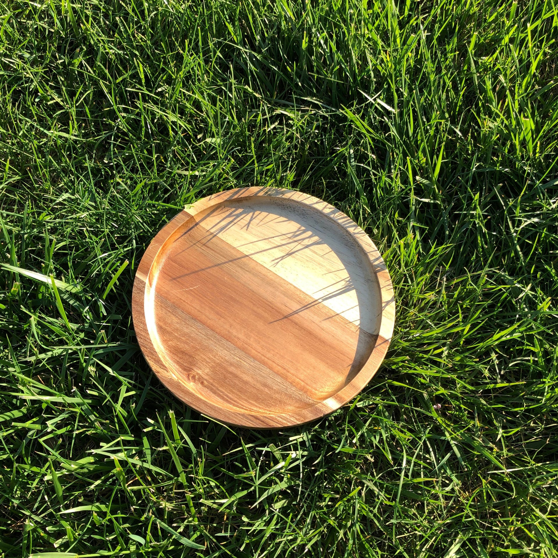 Zavis Green Acacia Wood Round Stackable Plate / Platter 8