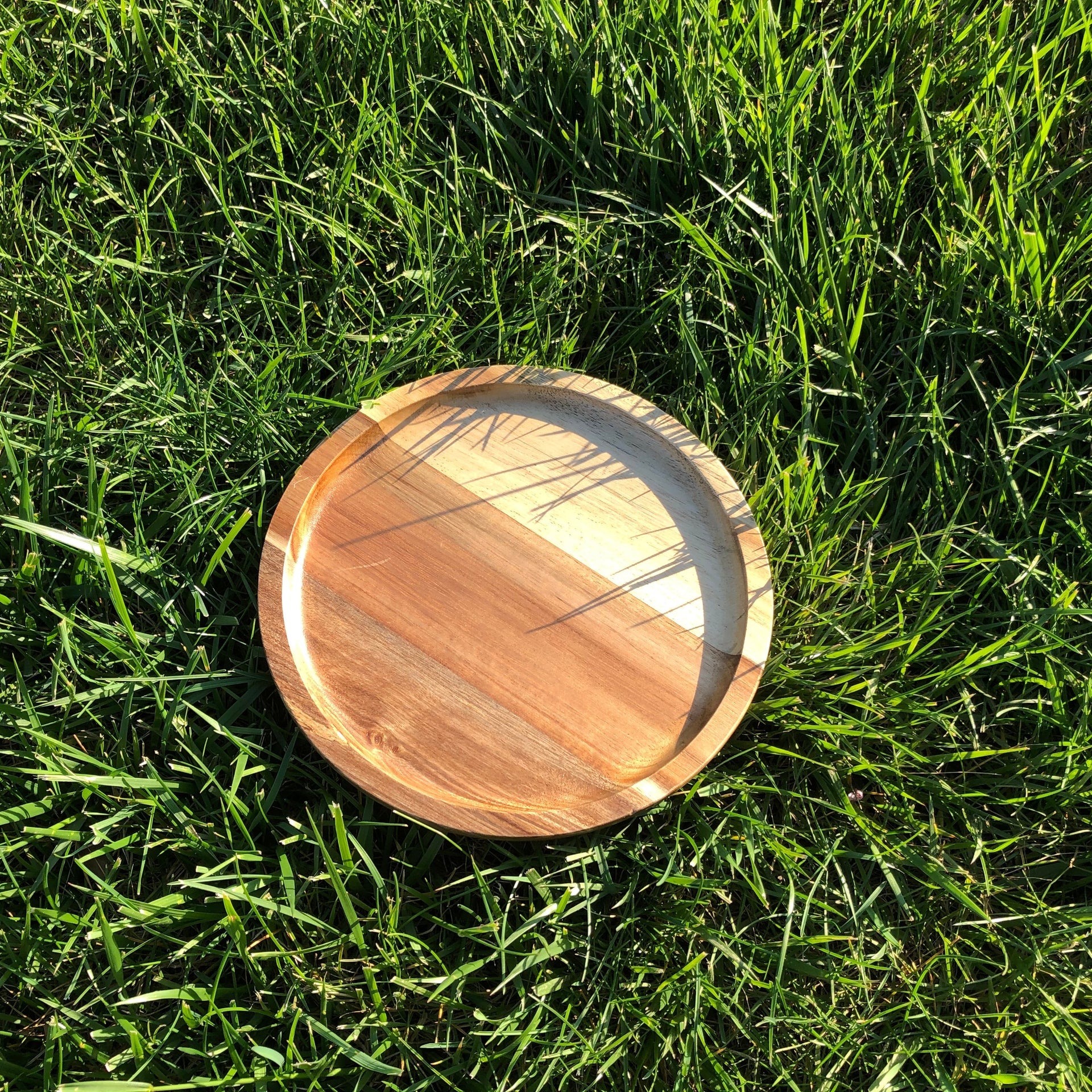 [ Set of 3 ] Zavis Green Acacia Wood Round Stackable Plate / Platter 8