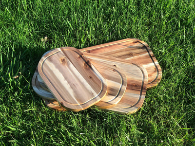 [ Set of 3 ] Zavis Green Acacia Wood Serving Rounded Cutting Board With Juice Groove 12
