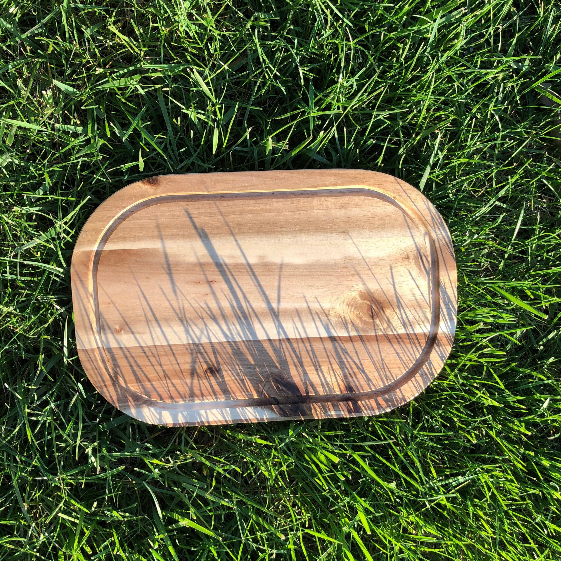 [ Set of 3 ] Zavis Green Acacia Wood Serving Rounded Cutting Board With Juice Groove 12