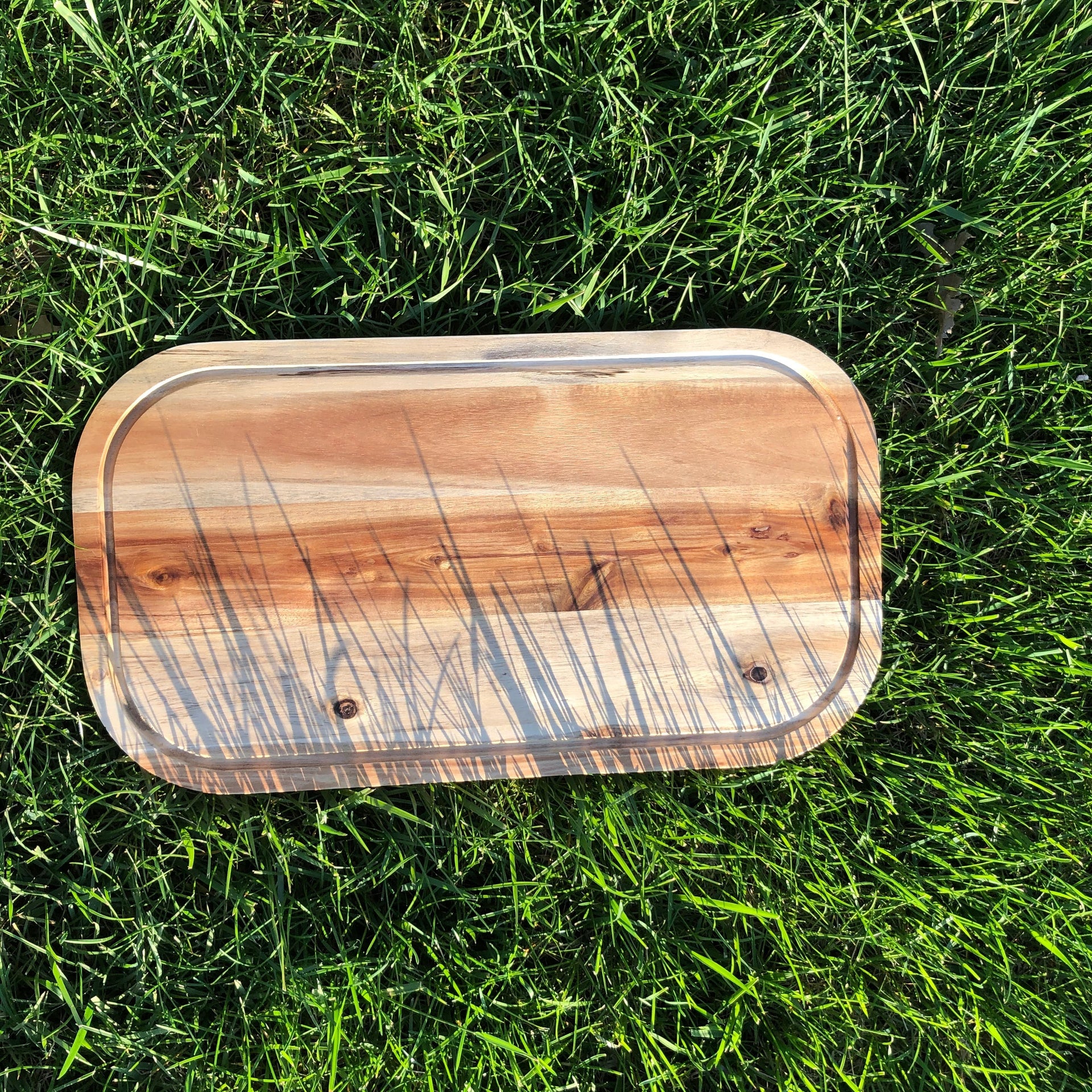 [ Set of 3 ] Zavis Green Acacia Wood Serving Rounded Cutting Board With Juice Groove 18