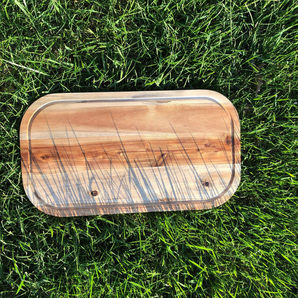 [ Set of 3 ] Zavis Green Acacia Wood Serving Rounded Cutting Board With Juice Groove 18