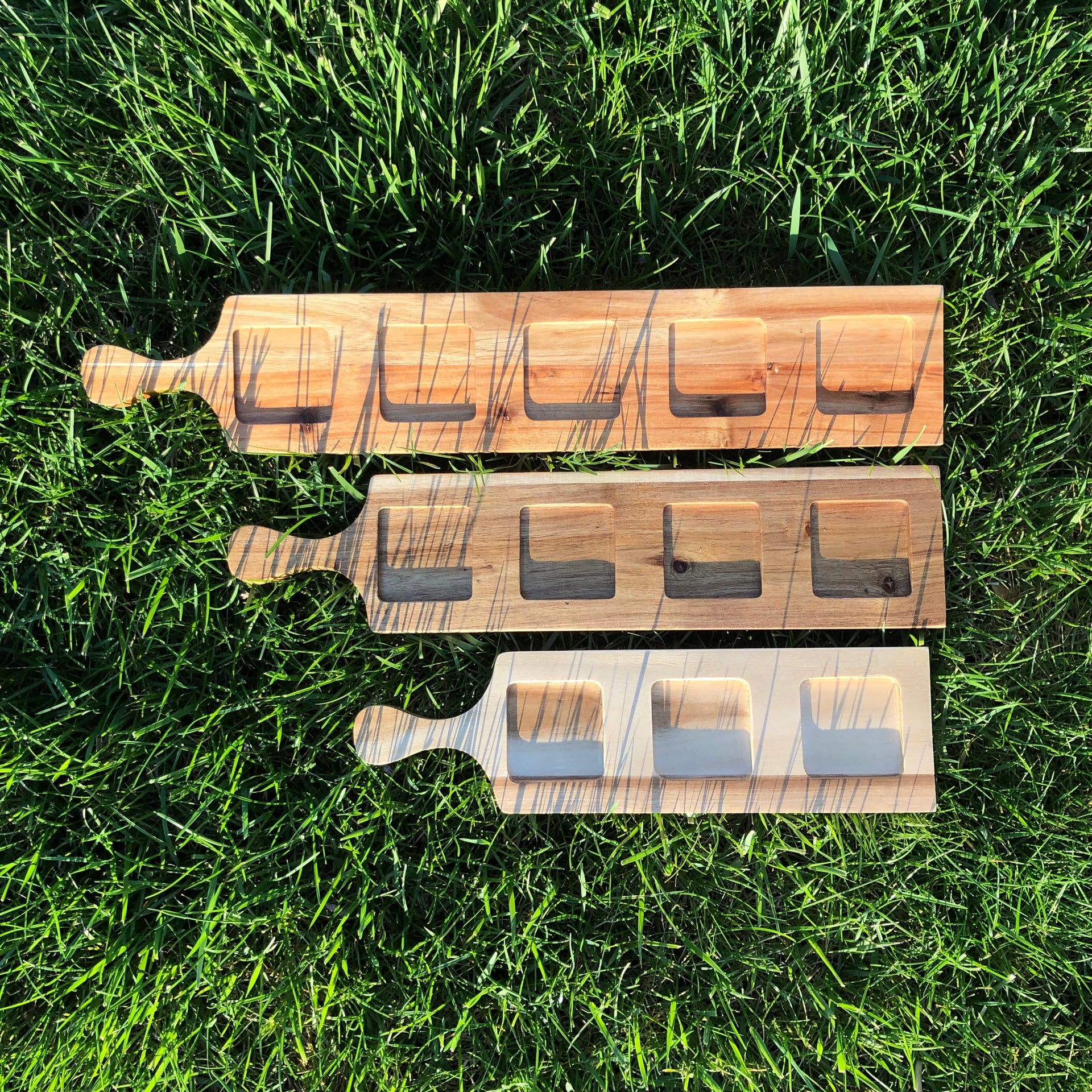 [ Set of 6 ] Zavis Green Acacia Wood 3 Hole Double sided Flight Board 14