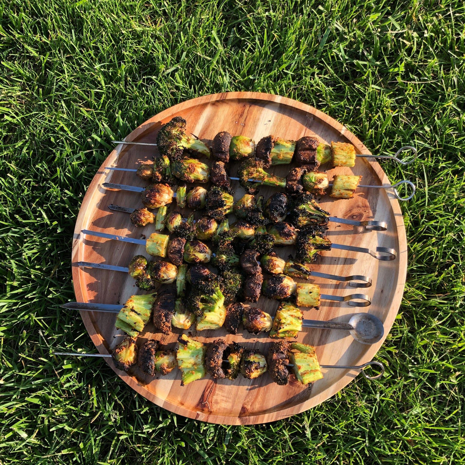 [ Set of 3 ] Zavis Green Acacia Wood Round Stackable Plate / Platter 14