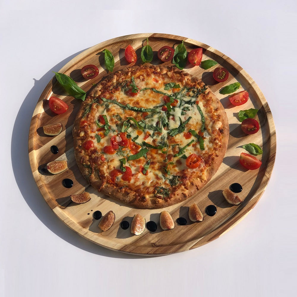 [ Set of 3 ] Zavis Green Acacia Wood Round Stackable Plate / Platter 16