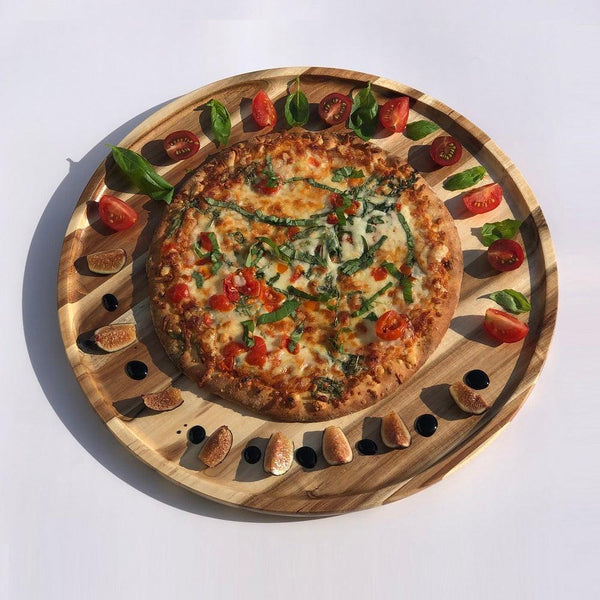 [ Set of 3 ] Zavis Green Acacia Wood Round Stackable Plate / Platter 16