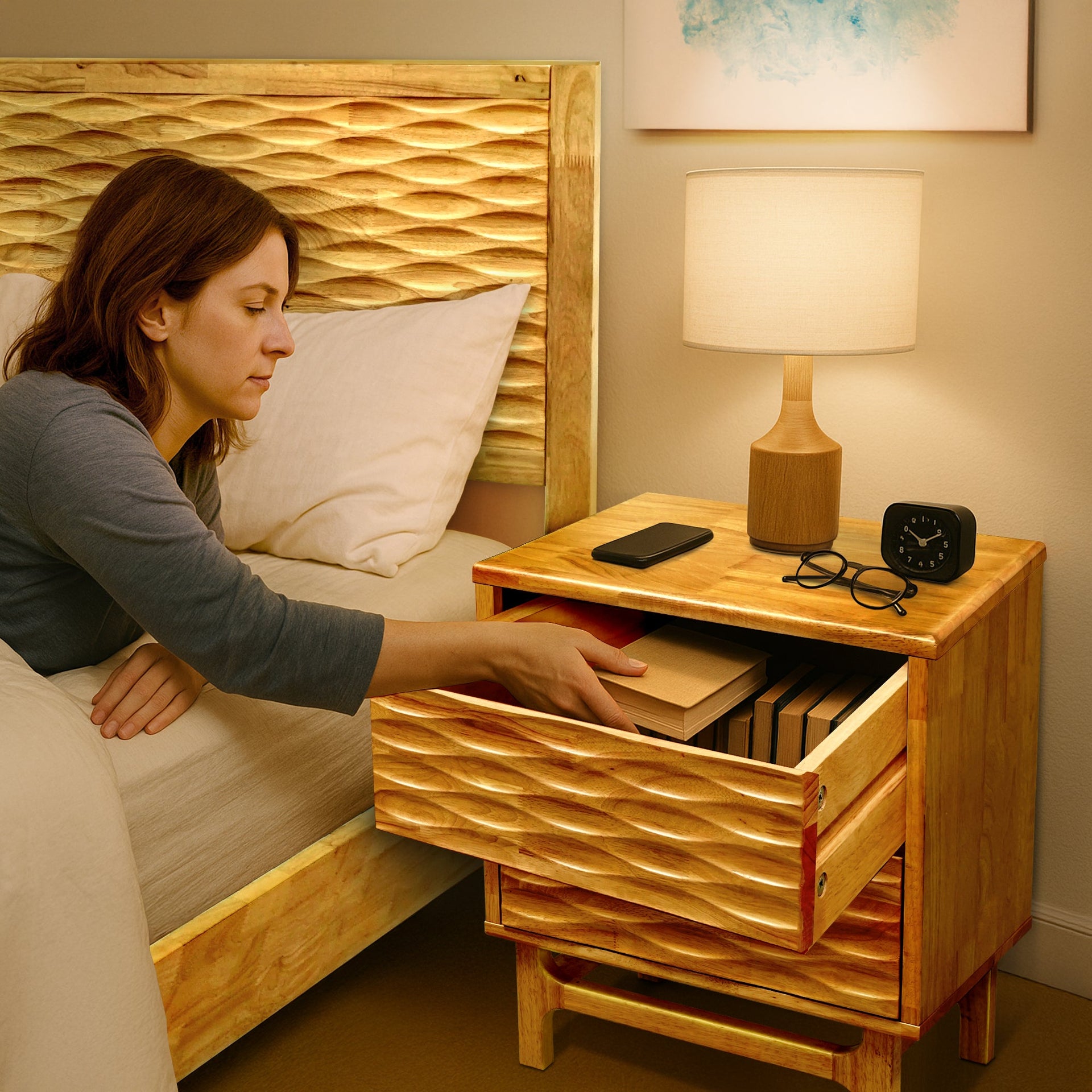 Acacia Elara Nightstand with 2 Drawers