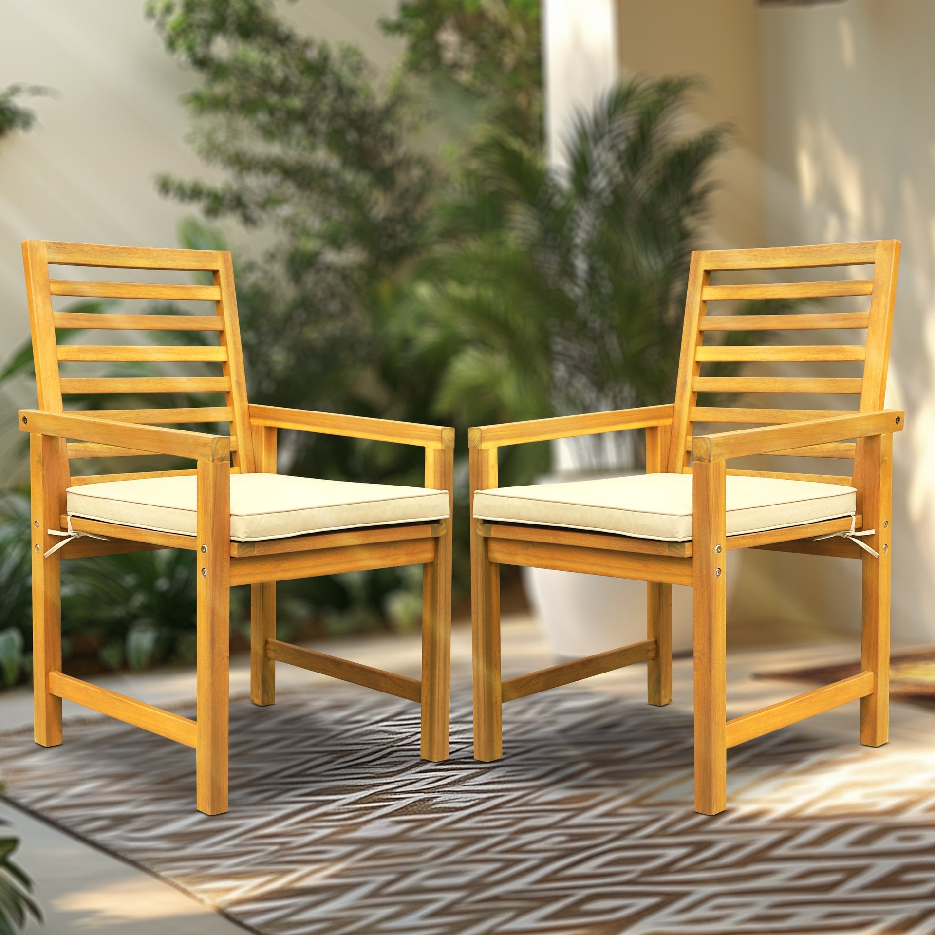 Tranquillo Solara Acacia Wood Outdoor Chairs Set of 2 with Cushions