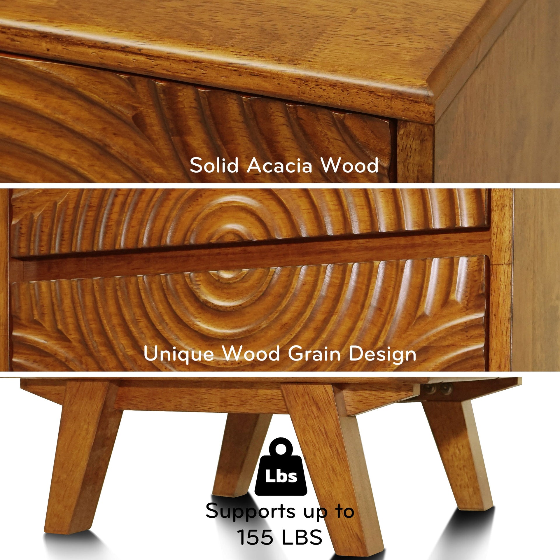 Acacia Harmony Nightstand with 2 Drawers