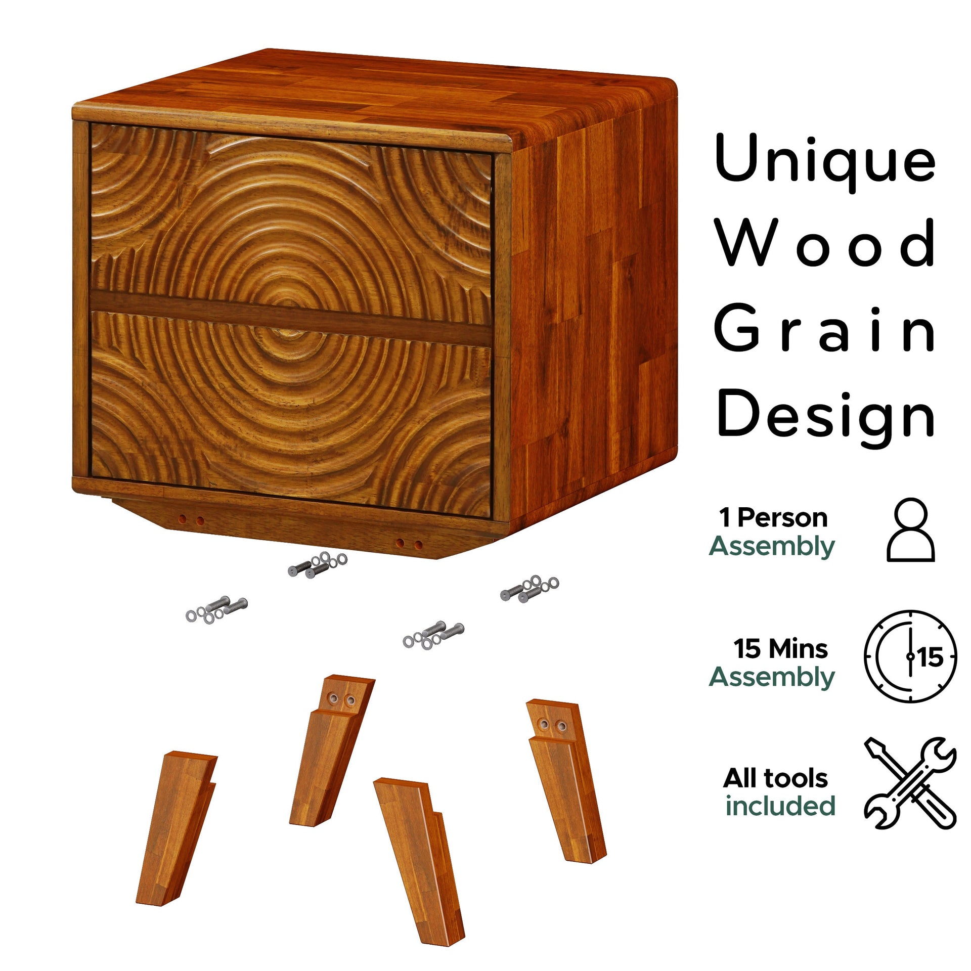 Acacia Harmony Nightstand with 2 Drawers