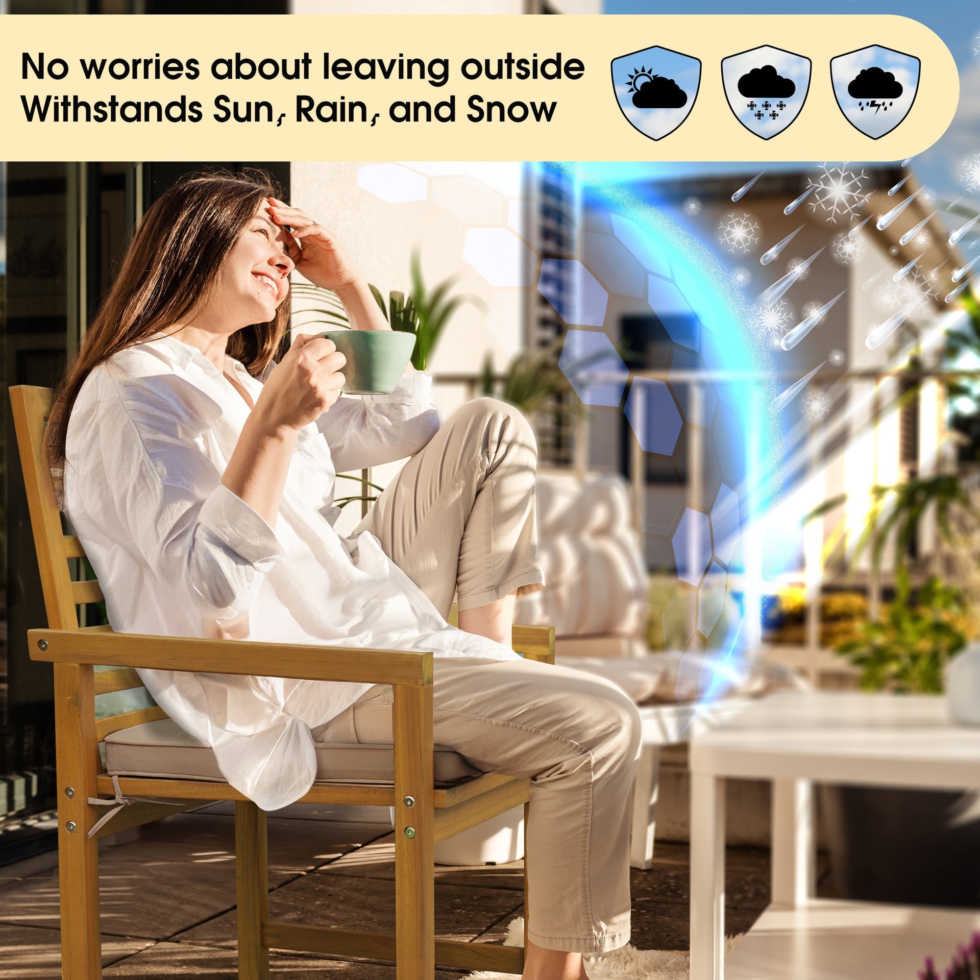 Tranquillo Solara Acacia Wood Outdoor Chairs Set of 2 with Cushions