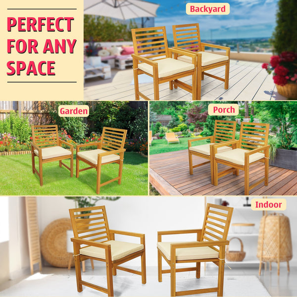 Tranquillo Solara Acacia Wood Outdoor Chairs Set of 2 with Cushions