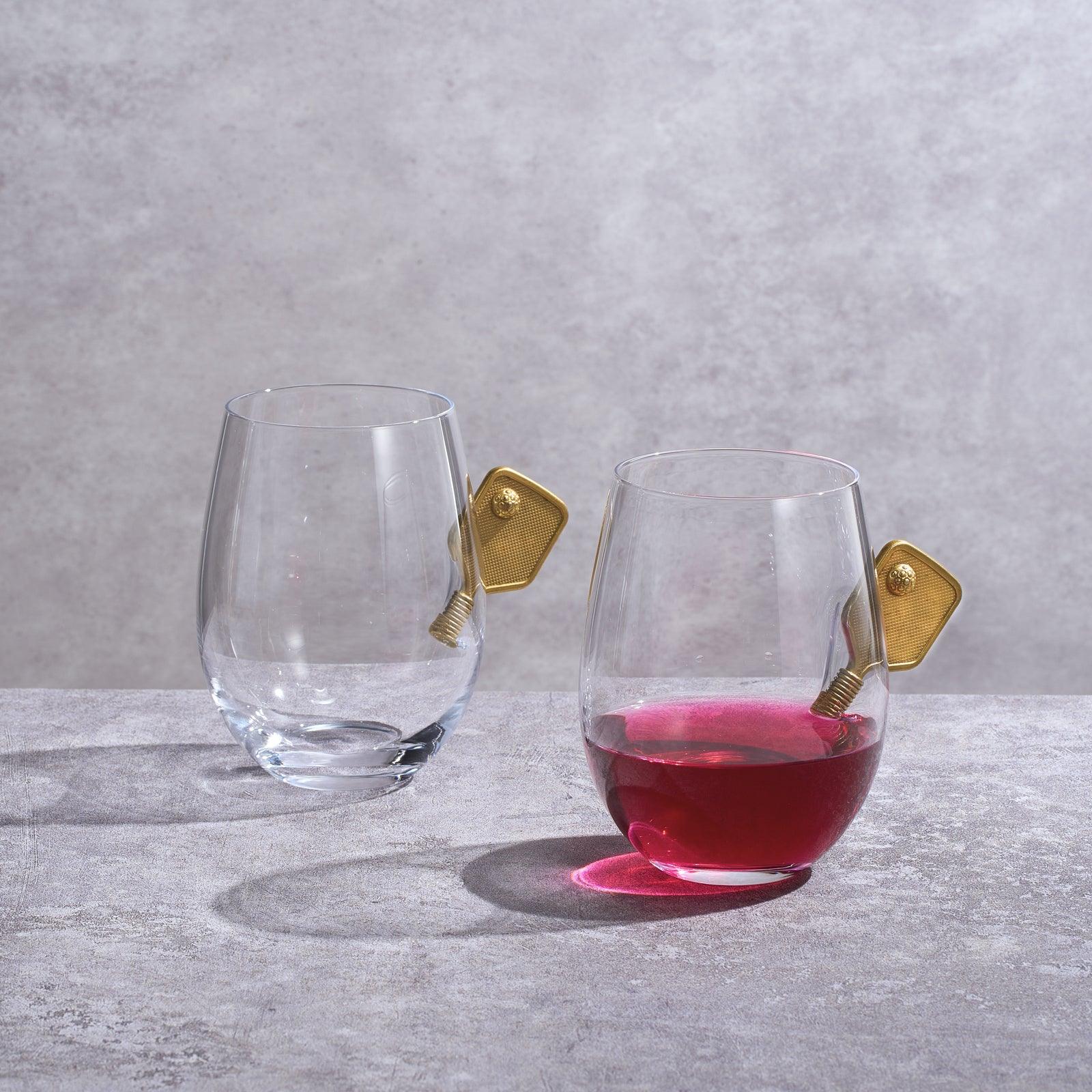 Pickleball Stemless Wine Glasses | Set of 2 | Stuck In The Glass Pickle Ball Cocktail Glassware, Player Enthusiast Gift, Crystal Glassware - Gift Idea for Him, Her, Sport Lover, Housewarming (17.5 OZ)