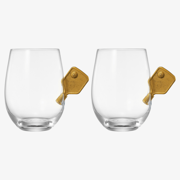 Pickleball Stemless Wine Glasses | Set of 2 | Stuck In The Glass Pickle Ball Cocktail Glassware, Player Enthusiast Gift, Crystal Glassware - Gift Idea for Him, Her, Sport Lover, Housewarming (17.5 OZ)