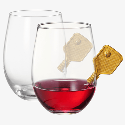 Pickleball Stemless Wine Glasses | Set of 2 | Stuck In The Glass Pickle Ball Cocktail Glassware, Player Enthusiast Gift, Crystal Glassware - Gift Idea for Him, Her, Sport Lover, Housewarming (17.5 OZ)
