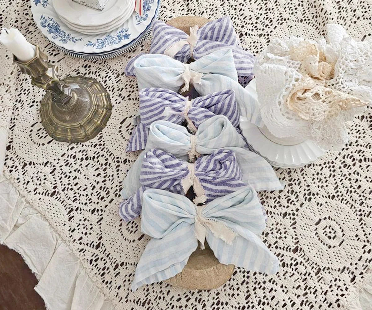 Blue Pinstripe Linen Napkins